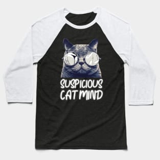 Suspicious Cat Mind Neon Funny Cat Baseball T-Shirt